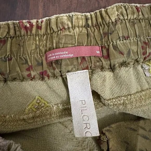 PILCRO ANTHROPOLOGIE Shorts Khaki Embroidered Drawstring Casual Beach - Picture 6 of 9